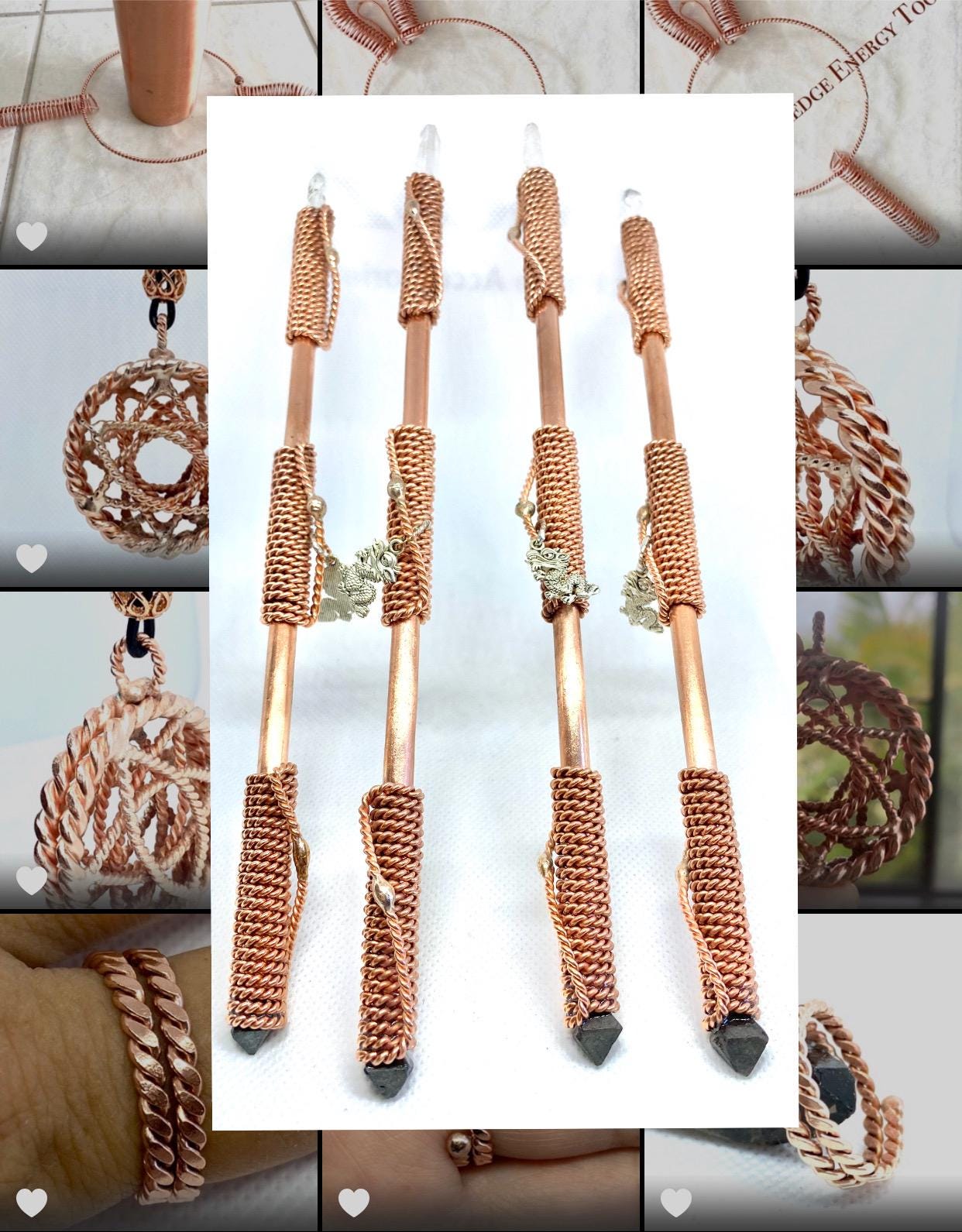 Triple Acuvac healing wand - copper wand crystal reiki