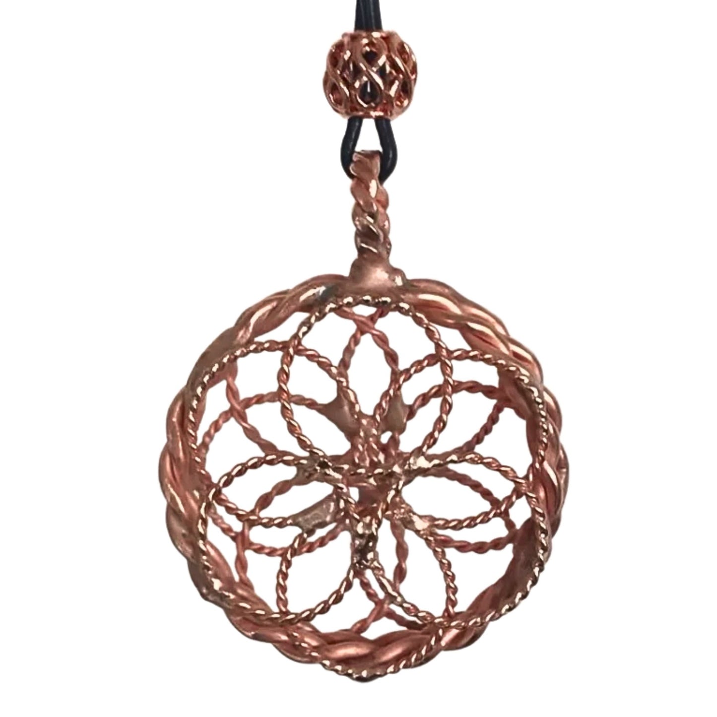 Copper pendant necklace on a white background