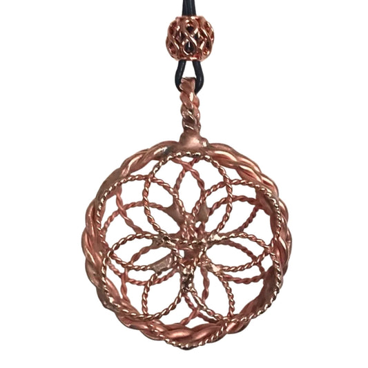 Copper pendant necklace on a white background