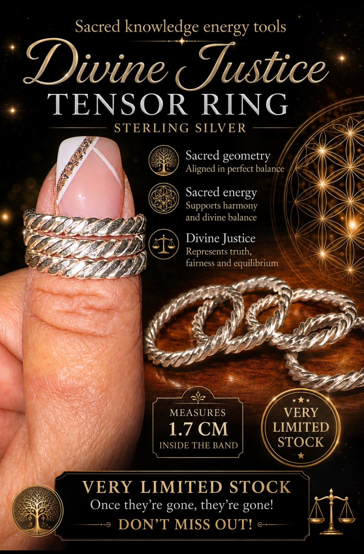 Divine Justice Stirling Silver Finger Ring Limited Stock
