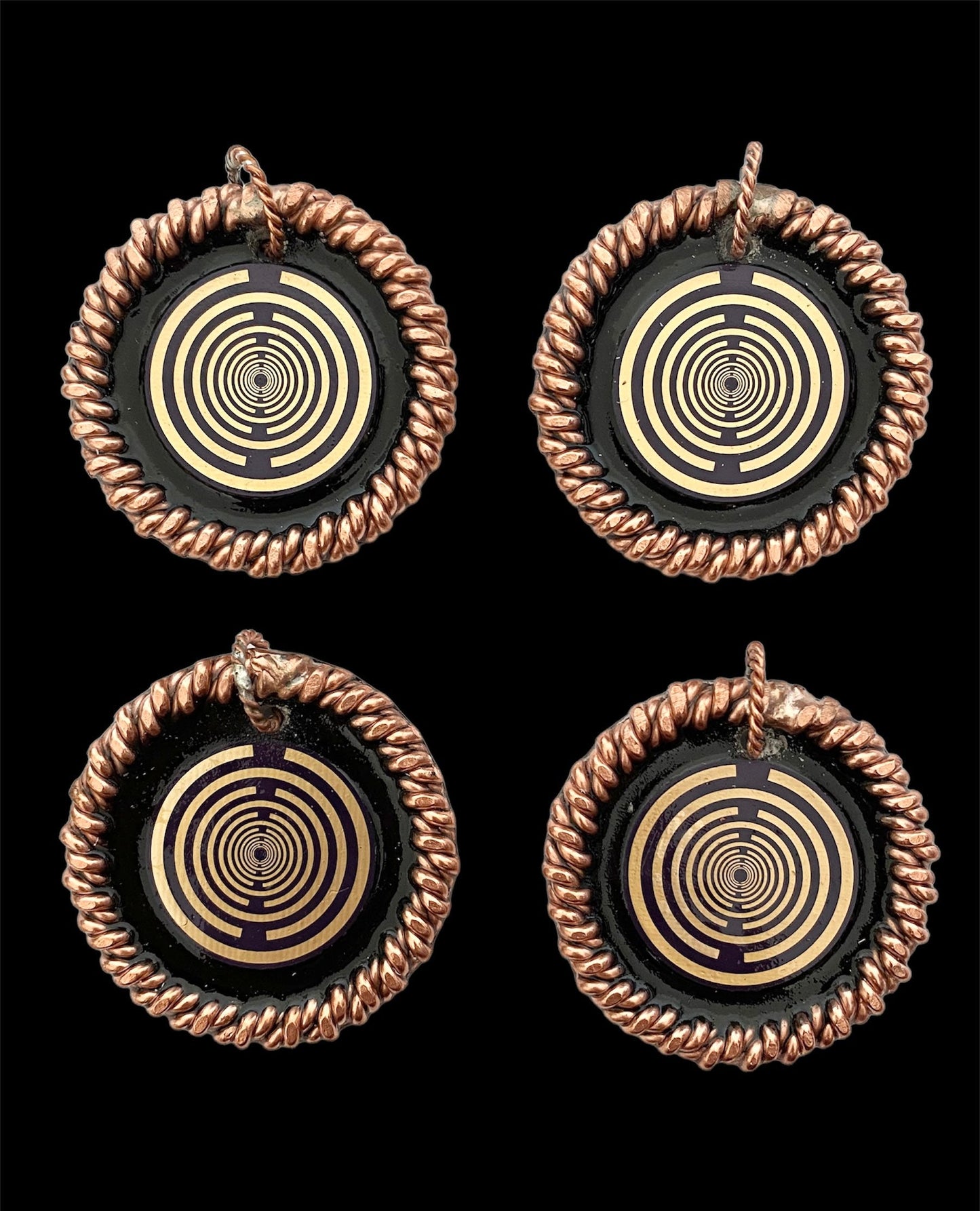 4 MWO Tensor Pendants, tensors rings, copper rings, radionics, reiki healing, sacred geometry, EMF protection, health, copper ring