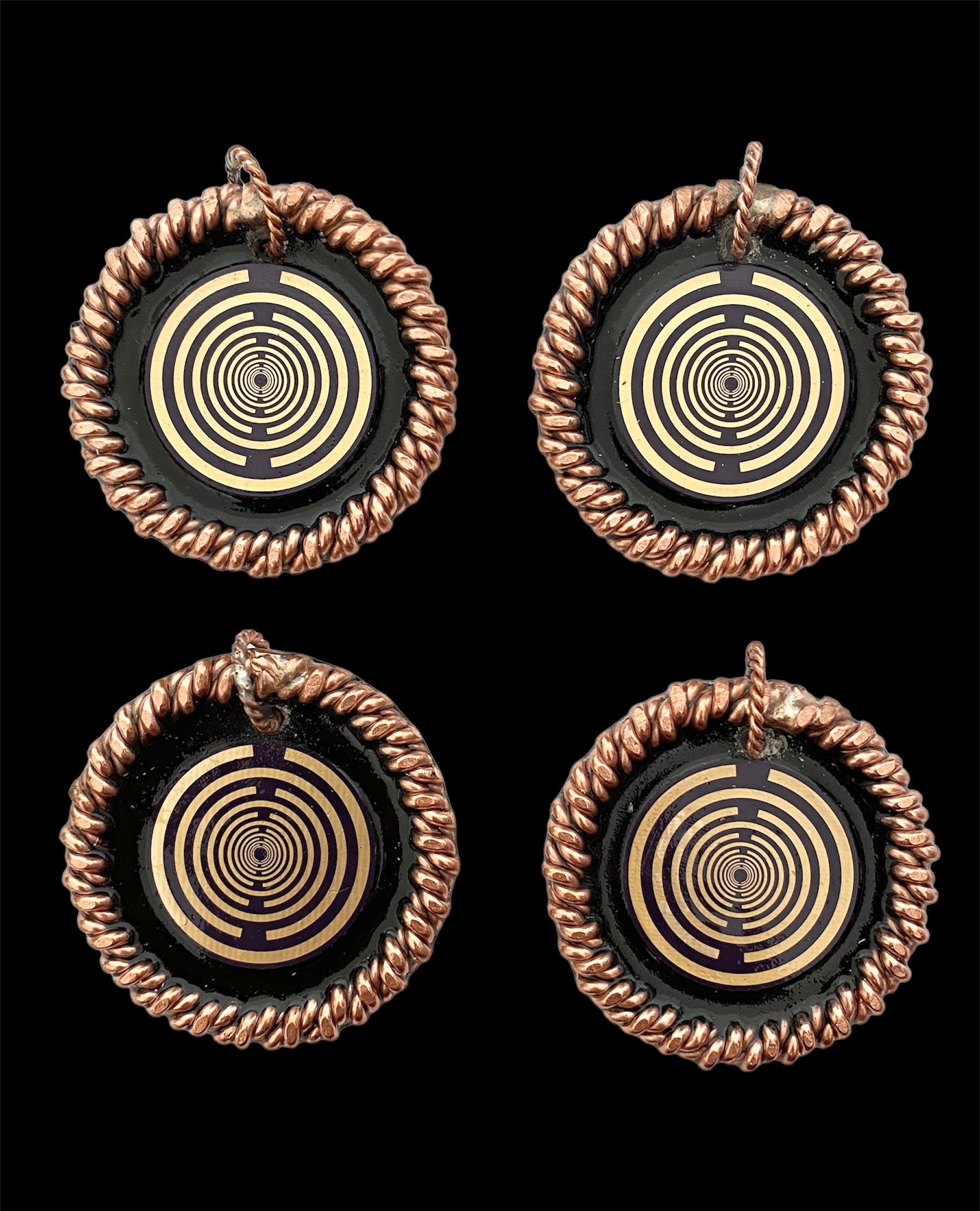 4 MWO Tensor Pendants, tensors rings, copper rings, radionics, reiki healing, sacred geometry, EMF protection, health, copper ring